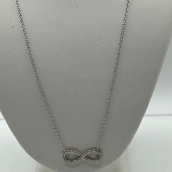 Sterling Silver Rhodium-plated with CZ Infinity Necklace - Picture 6 of 9
